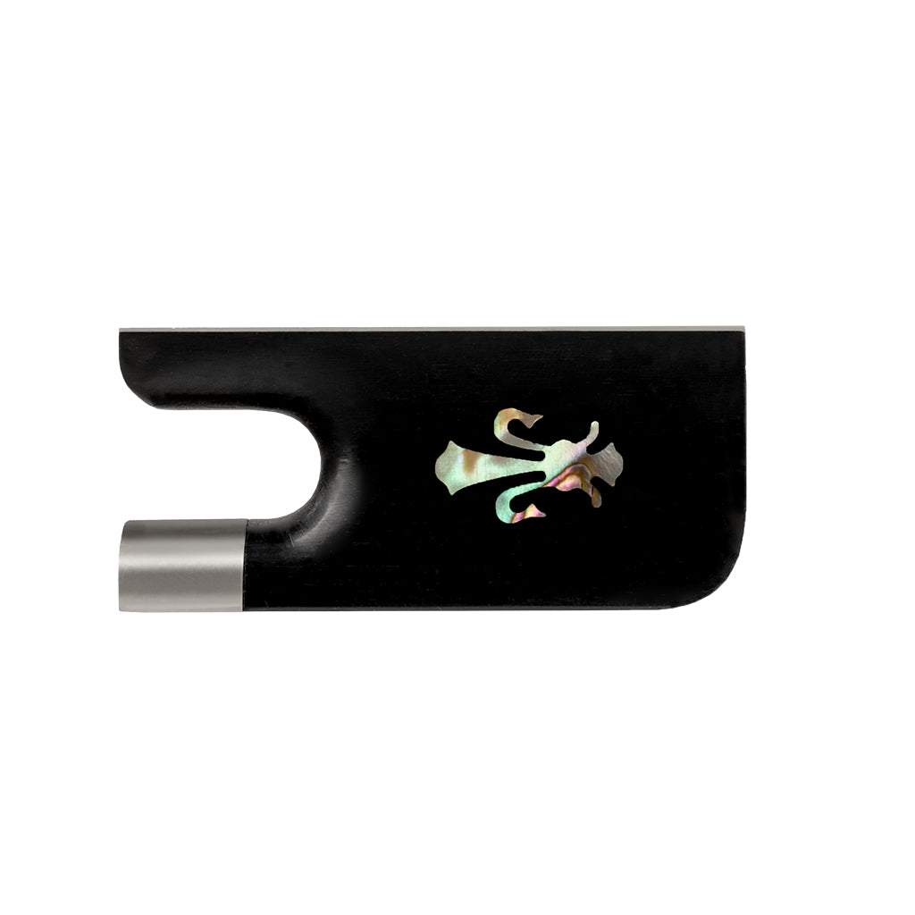 NAOMI Cello Bow Ebony Frog W/Fleur-de-lis Inlay & Abalone Slide Sterling Silver Mounted Ferrule Cello Bow