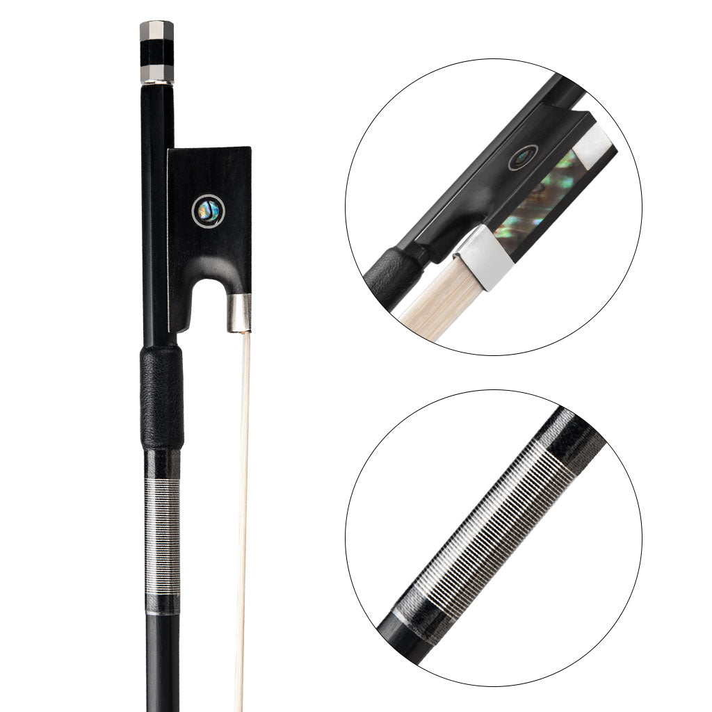 NAOMI 4/4-1/8 Violin Carbon Fiber Round Stick Ebony Frog Unbleached White Horsehair