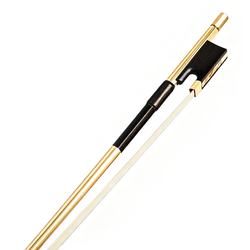 Luxury Gold Plated Violin Bow 4/4 Size – High Strength Carbon Fiber Core, Ebony Frog , Elegant Stage Look, Ideal Gift for Violin Players