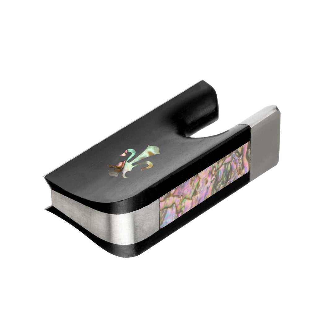 NAOMI Cello Bow Ebony Frog W/Fleur-de-lis Inlay & Abalone Slide Sterling Silver Mounted Ferrule Cello Bow