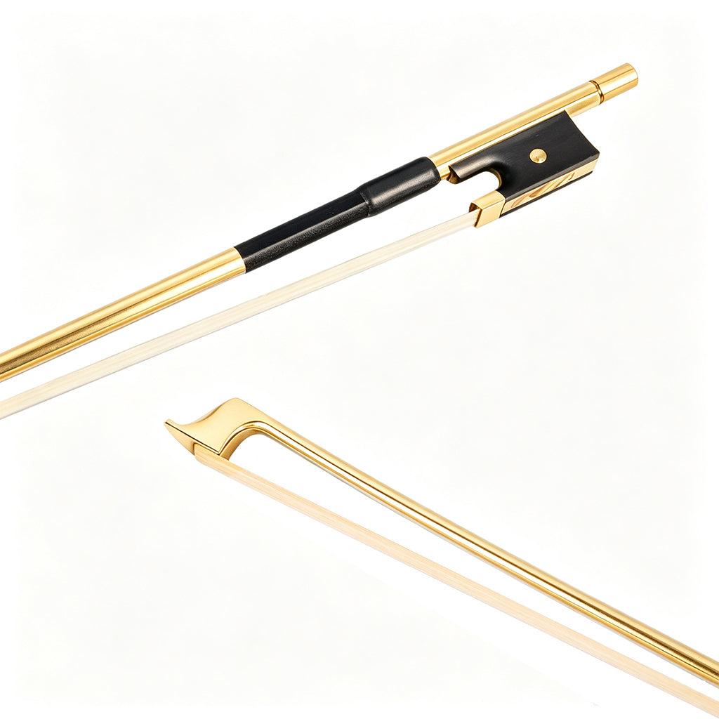 Luxury Gold Plated Violin Bow 4/4 Size – High Strength Carbon Fiber Core, Ebony Frog , Elegant Stage Look, Ideal Gift for Violin Players