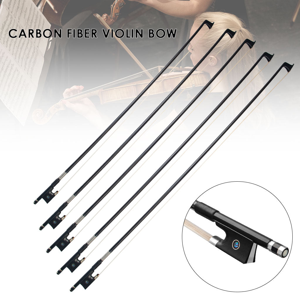 NAOMI 4/4-1/8 Violin Carbon Fiber Round Stick Ebony Frog Unbleached White Horsehair