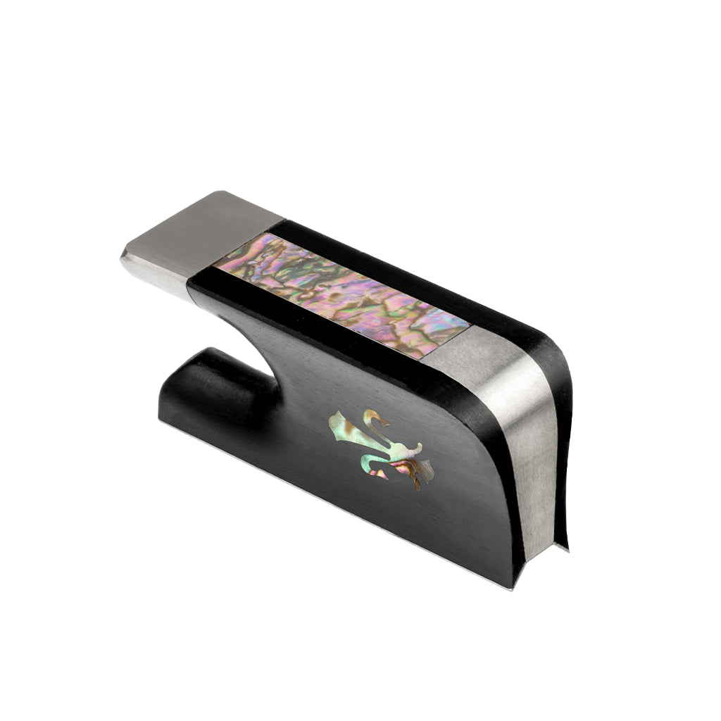 NAOMI Cello Bow Ebony Frog W/Fleur-de-lis Inlay & Abalone Slide Sterling Silver Mounted Ferrule Cello Bow