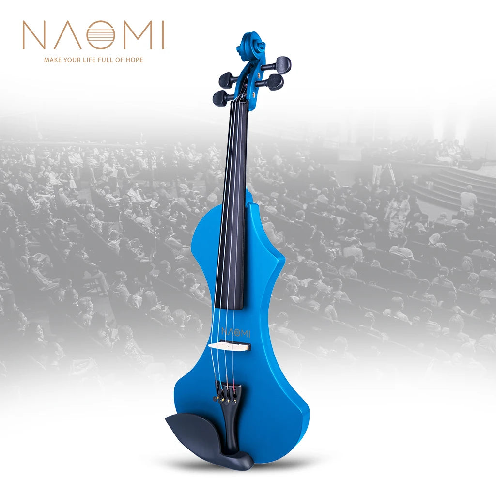 NAOMI 4/4 Full Size Electric Violin/Fiddle Set Slim Waist Shape W/ Brazilwood Bow+Audio Cable+Bridge+Violin Case For Beginner