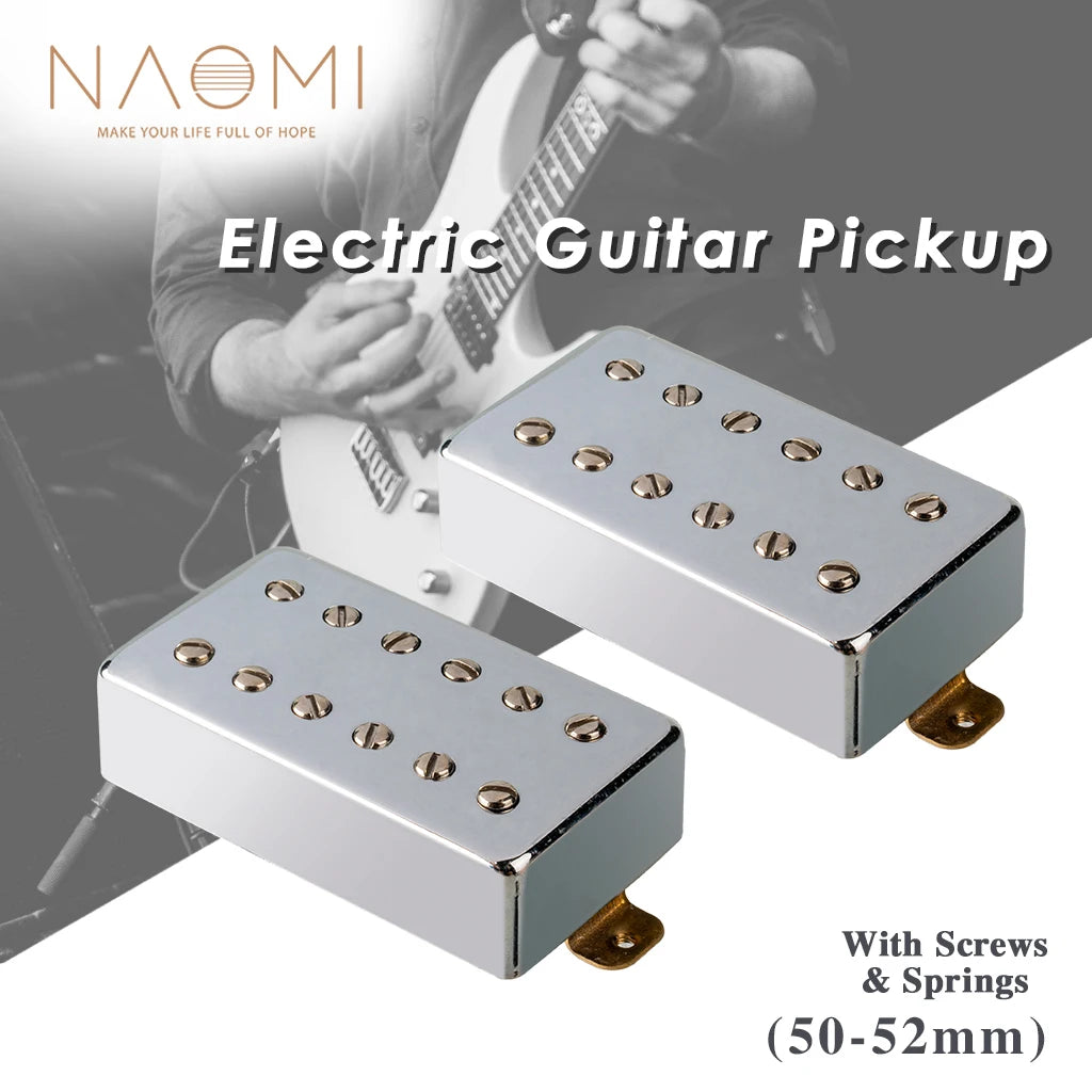 NAOMI 2pcs Chrome Humbucker Double Coil Pickups Neck&Bridge Set 12pcs Adjustable Screws Compatible With LP Style Electric Guitar