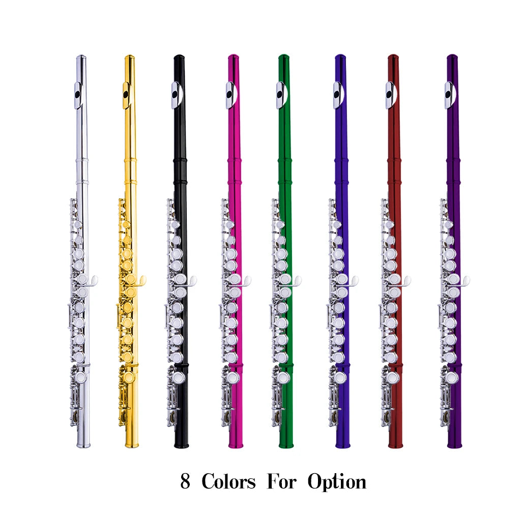 NAOMI Silver Flute 16 Holes C Key Flute Kit Cupronickel Nickel-plated Portable Leather Waterproof Flute Bag Flute Stand Flute Pads Set