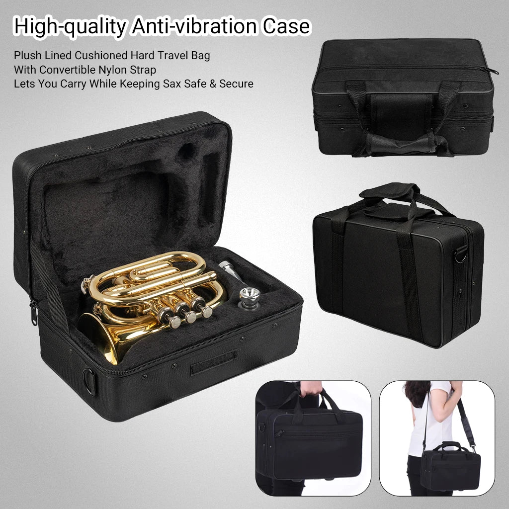 NAOMI Bb Mini Pocket Trumpet B-flat Travel Trumpet With Quality Lacquer Finish Exclusive Mouthpiece Valve Oil For Kids And Beginners