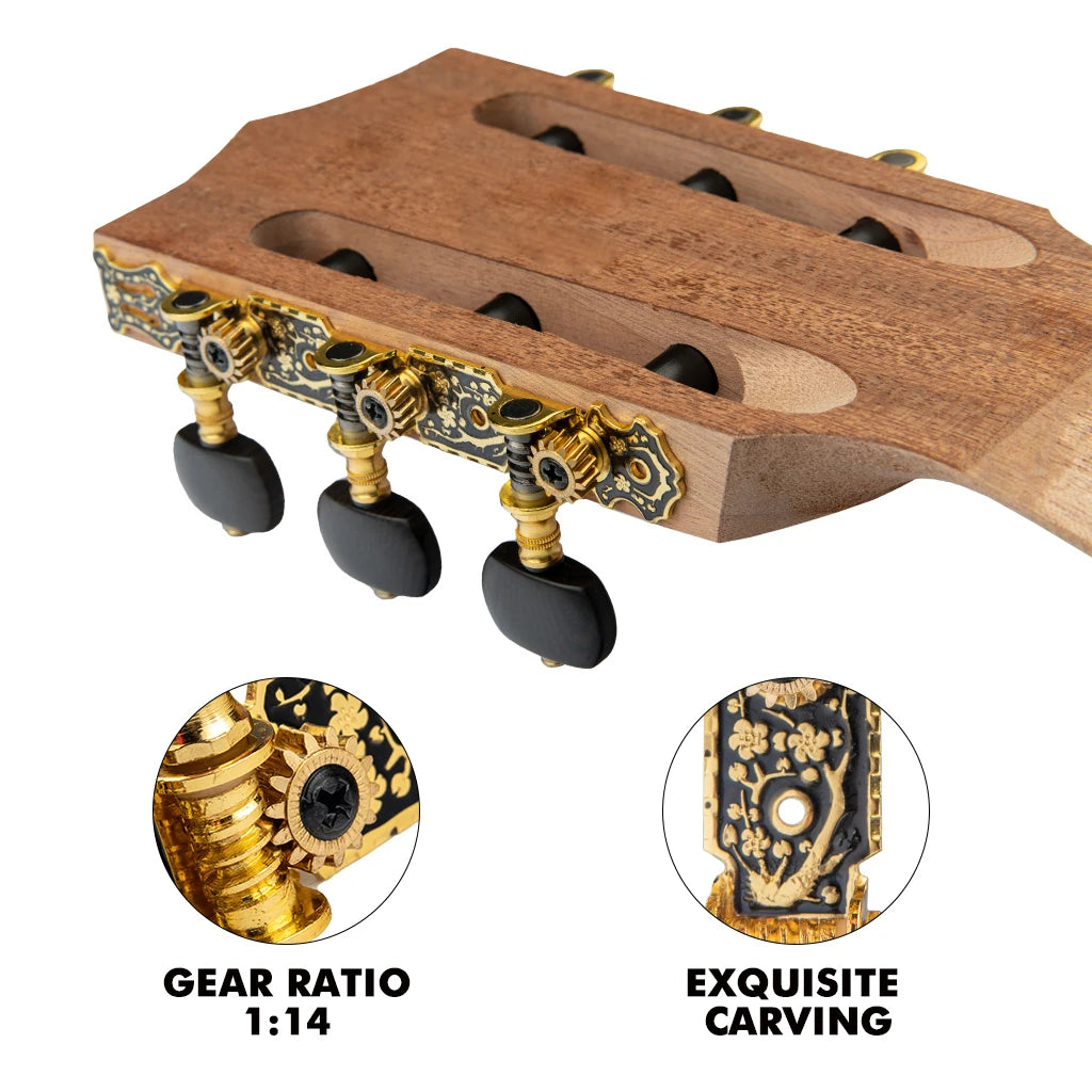 Alice 020HV Series Classical Guitar String Tuner Golden Plated Tuning Keys Machine Head Ebony Buttons Nice Flower Carved