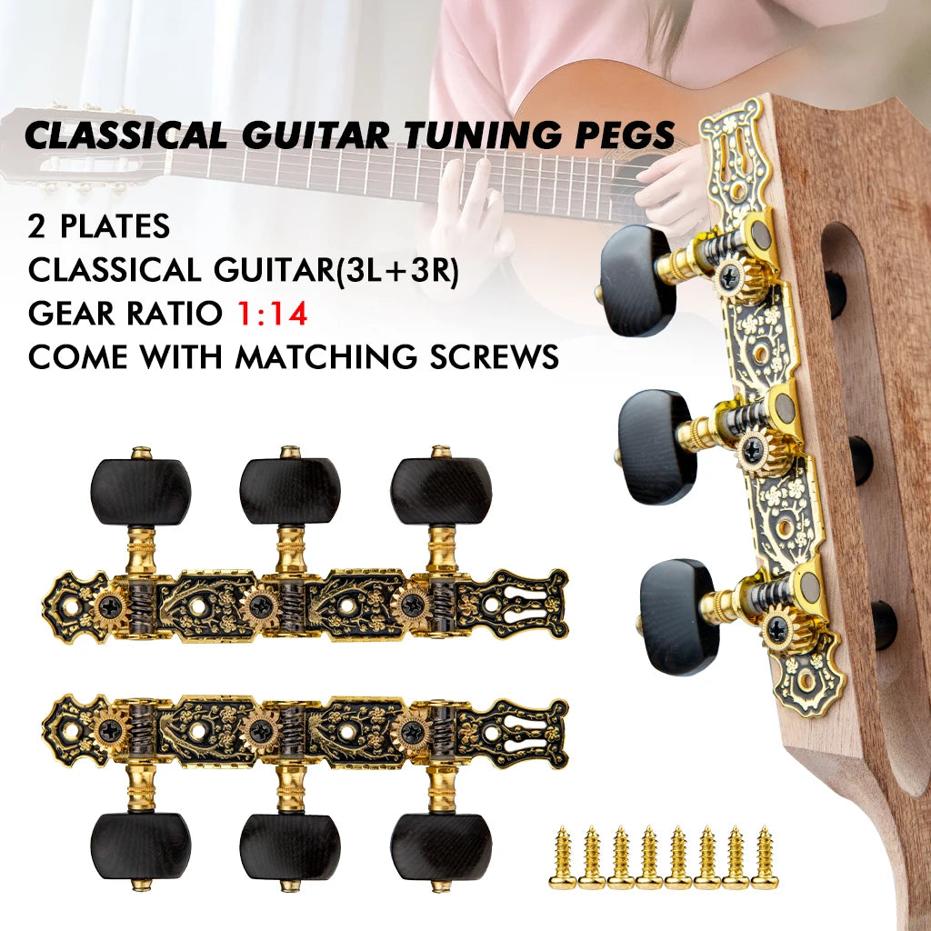 Alice 020HV Series Classical Guitar String Tuner Golden Plated Tuning Keys Machine Head Ebony Buttons Nice Flower Carved