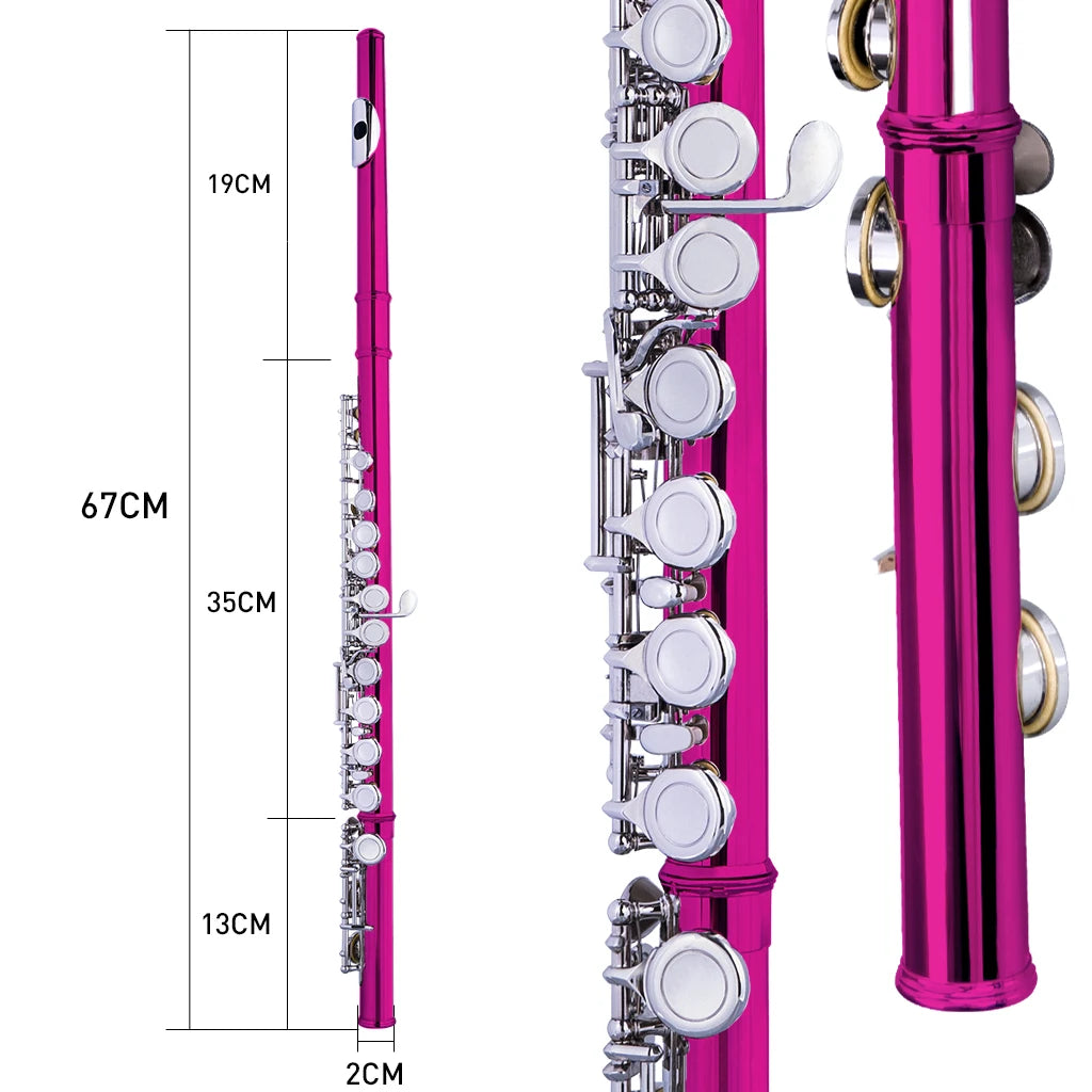NAOMI 16 Holes Cupronickel Flute C Set w/ Lightweight Waterproof Carrying Bag+Adjustable Shoulder Strap+Gloves+Joint Grease+Tuning Rod