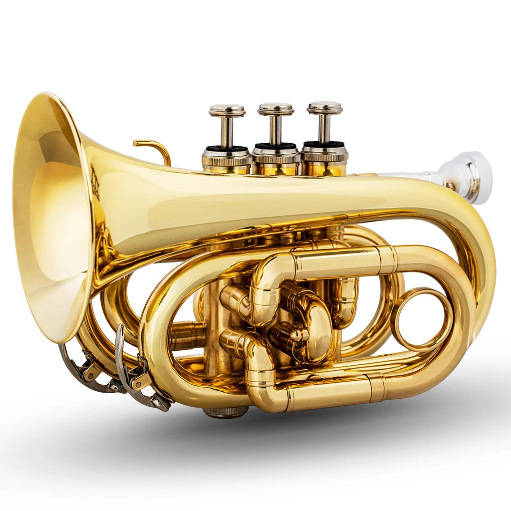 NAOMI Bb Mini Pocket Trumpet B-flat Travel Trumpet With Quality Lacquer Finish Exclusive Mouthpiece Valve Oil For Kids And Beginners
