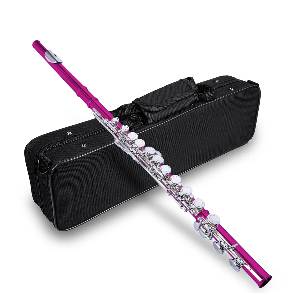 NAOMI 16 Holes Cupronickel Flute C Set w/ Lightweight Waterproof Carrying Bag+Adjustable Shoulder Strap+Gloves+Joint Grease+Tuning Rod