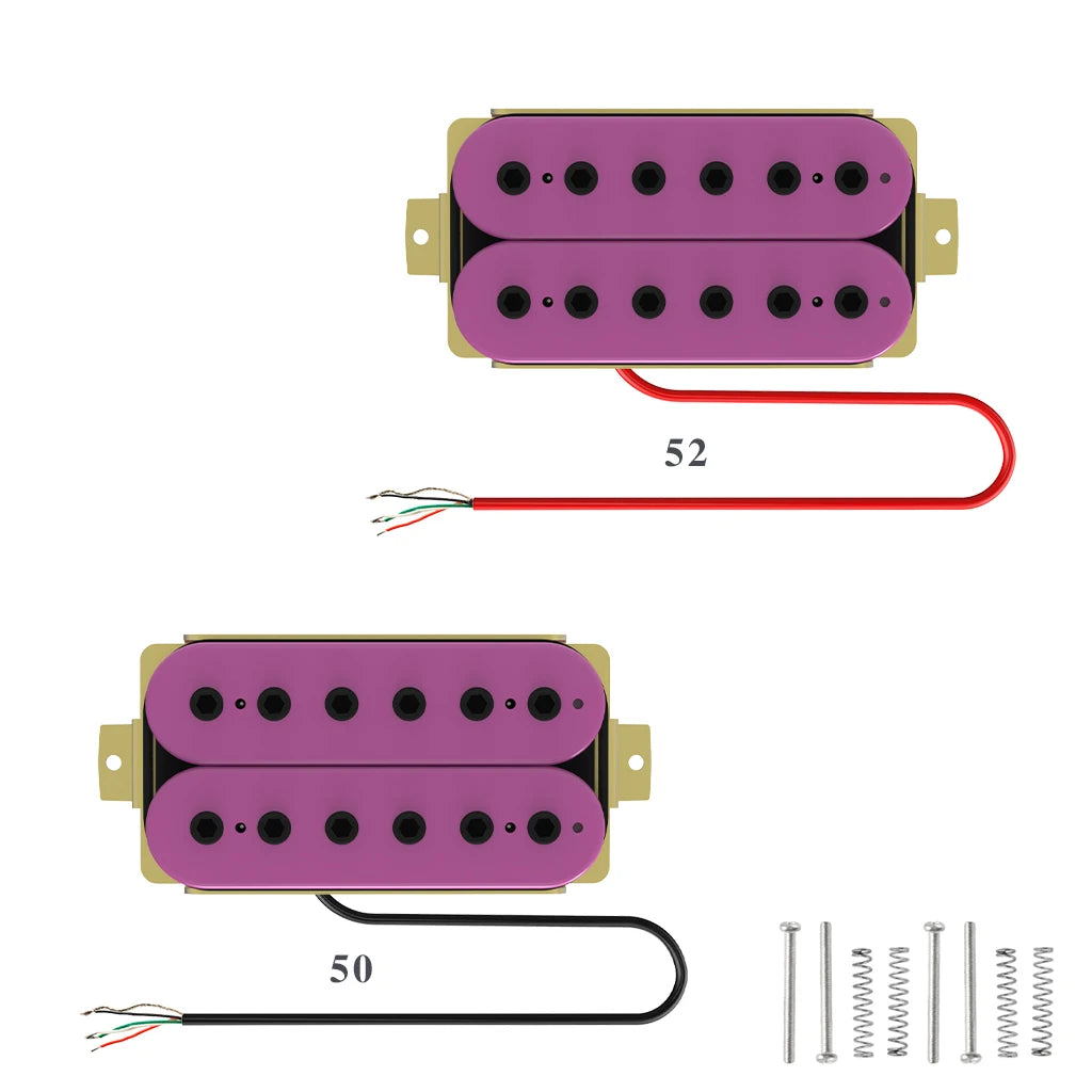 NAOMI 2pcs High Output Ceramic Magnet Humbucker Pickup Neck& Bridge 50/52mm Purple w/ 12 Adjustable Hexagonal Poles Pieces