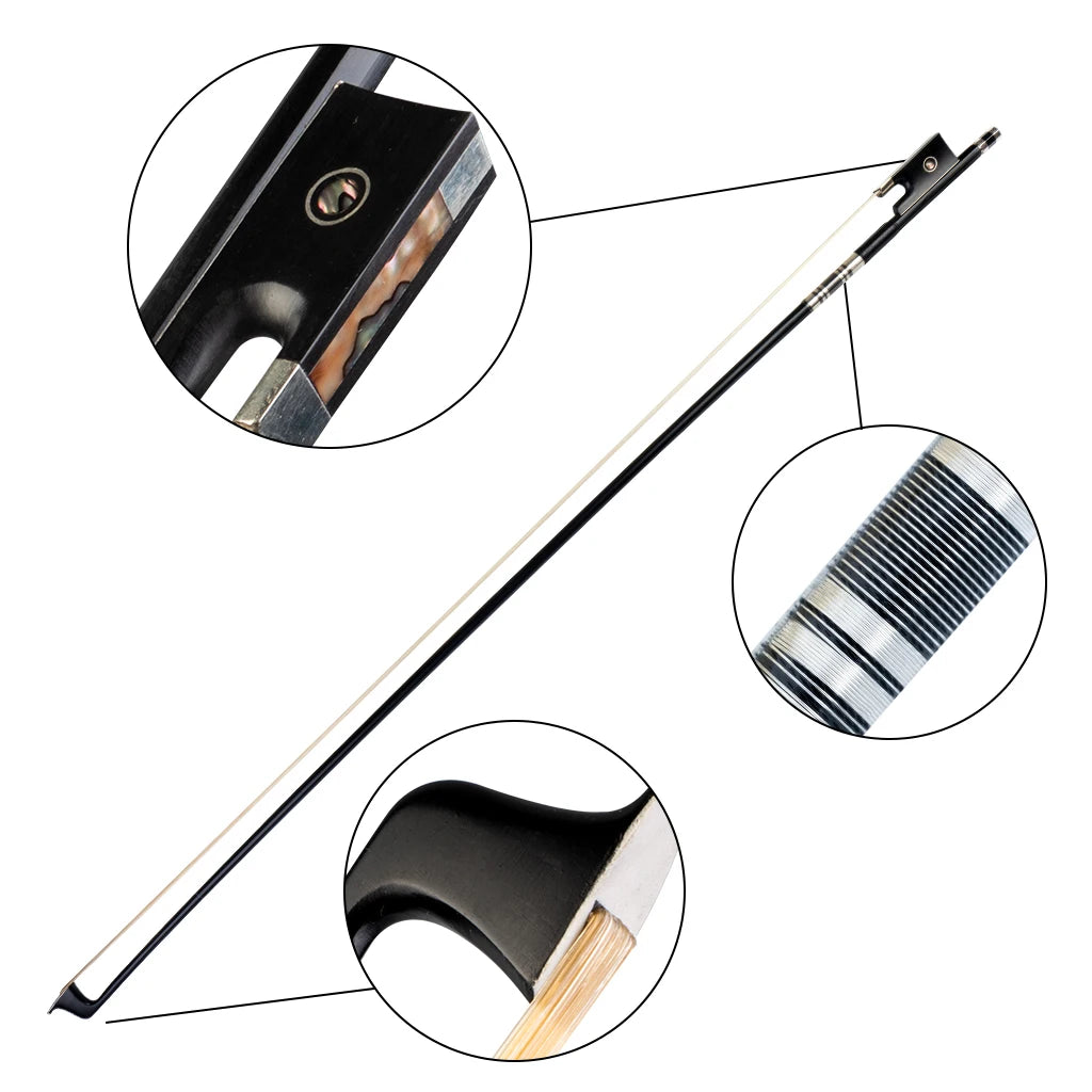 NAOMI Black Carbon Fiber Violin Bow Full Size 4/4 Lightweight Fiddle Bow Ebony Frog Pearl Inlay
