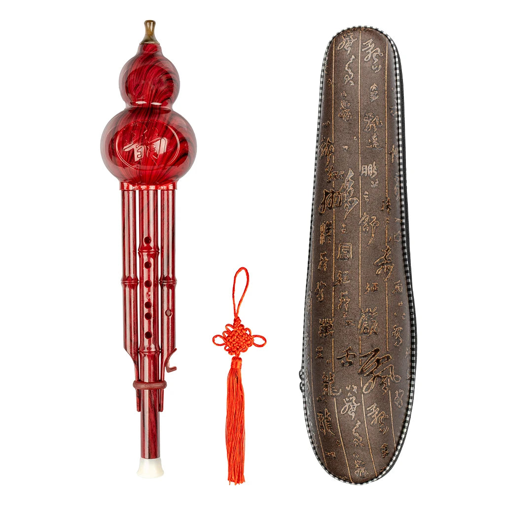 NAOMI Professional Chinese Handmade Black Bamboo Hulusi Flute Double Tone C Key Gourd Flauta Ethnic Musical Instrument W/ Case