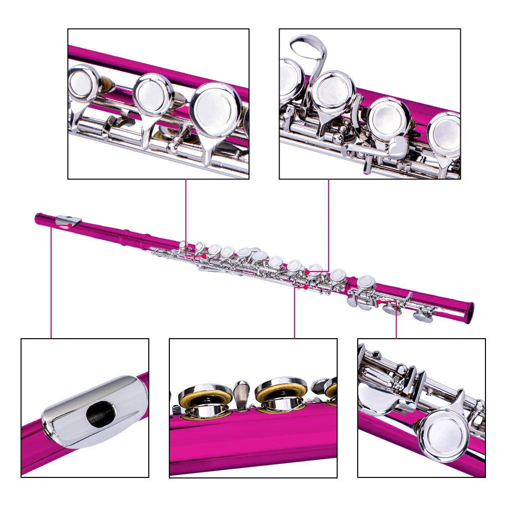 NAOMI 16 Holes Cupronickel Flute C Set w/ Lightweight Waterproof Carrying Bag+Adjustable Shoulder Strap+Gloves+Joint Grease+Tuning Rod