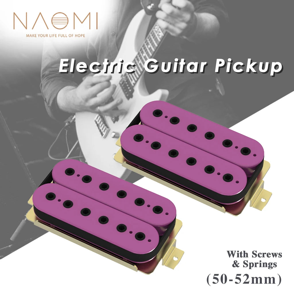 NAOMI 2pcs High Output Ceramic Magnet Humbucker Pickup Neck& Bridge 50/52mm Purple w/ 12 Adjustable Hexagonal Poles Pieces