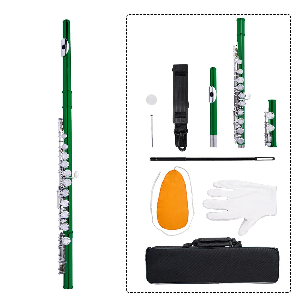 NAOMI High Grade Closed Hole C Flute Set w/Carring Case+Gloves+Tuning Rod And Cloth+Joint Grease+Strap Stable Flute Stand Pads Set