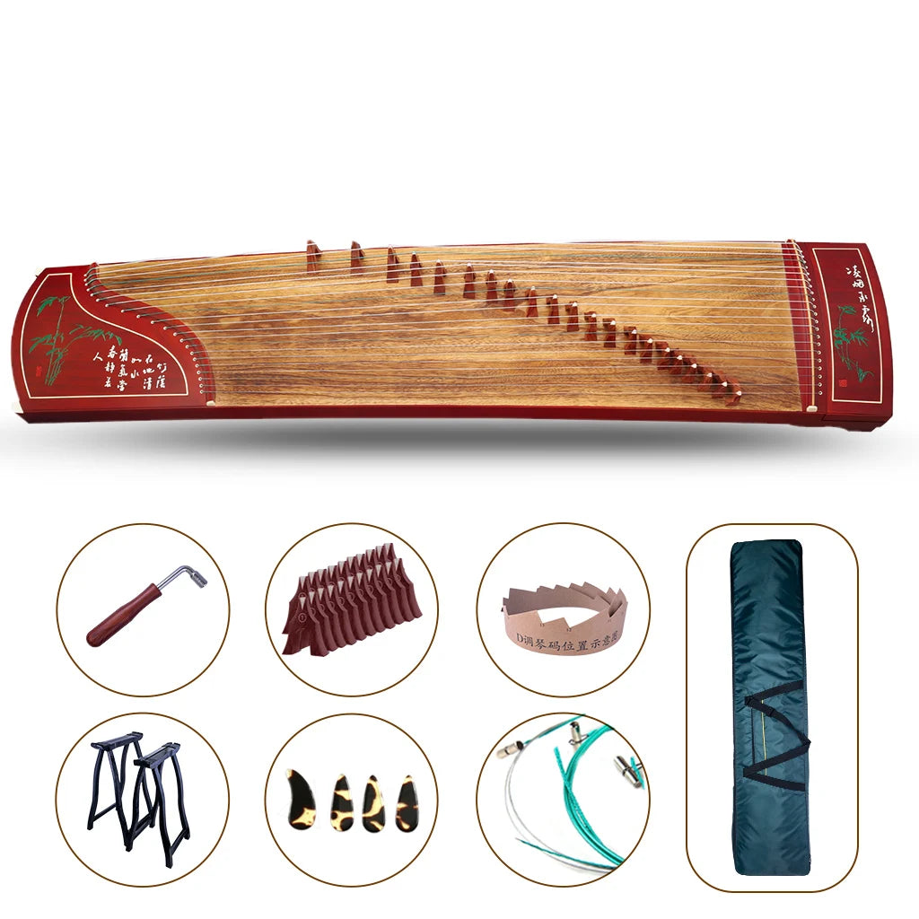 NAOMI Premium Quality 21 Strings 163cm Rosy Sandalwood Chinese String Instrument Guzheng Green Bamboo Carved For Practice