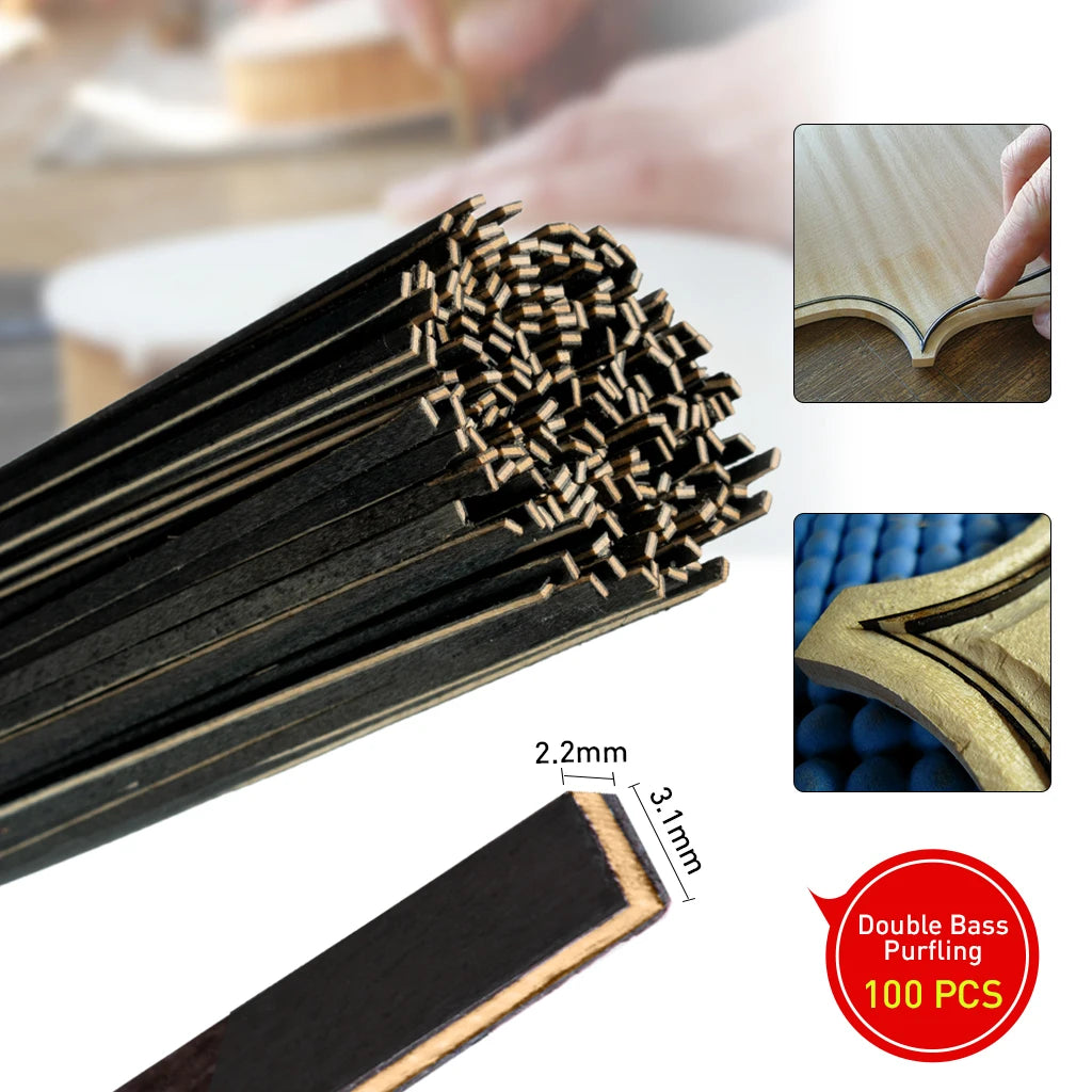 100PCS Violin Family Instruments Purfling Strips Inlay Wood Strips DIY Part More Then 94cm Length Violin/Viola/Cello/Double Bass
