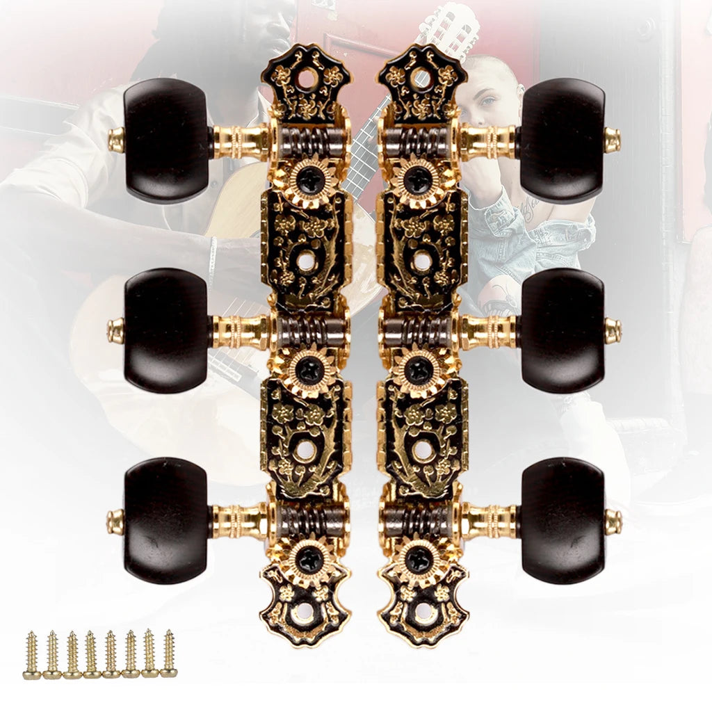 Alice 020HV Series Classical Guitar String Tuner Golden Plated Tuning Keys Machine Head Ebony Buttons Nice Flower Carved