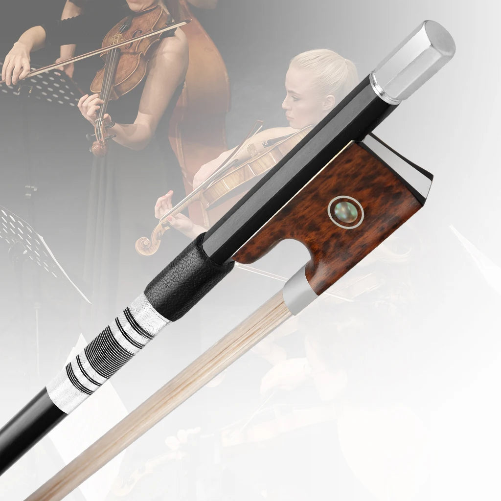 Fiddle Stik Carbon Fiber Violin Fiddle Bow Black Carbon Fiber Round Stick W/ Snak