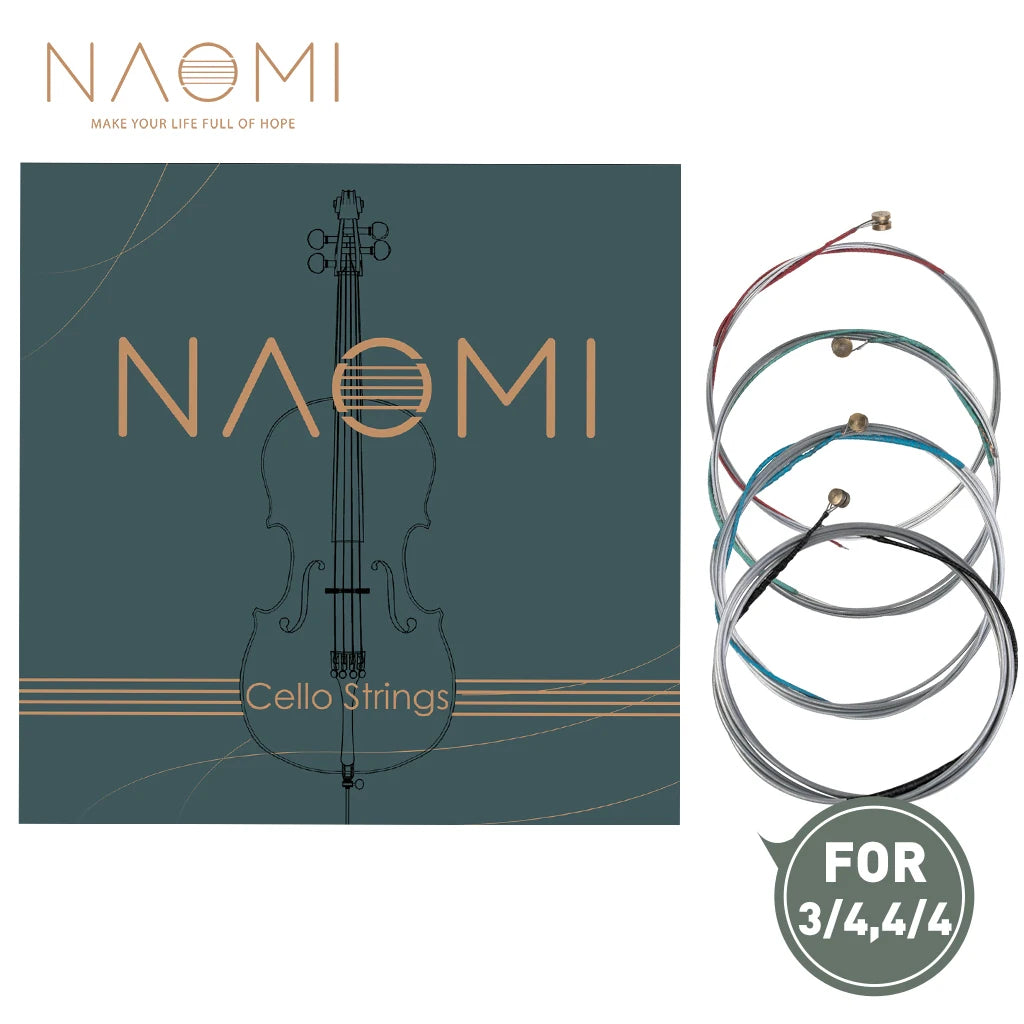 NAOMI 4pc/set Cello Strings 4/4 3/4 1/2 1/4 1/8 Cello Strings C G D A Strings Stainless Steel Core Al-Mg Winding Cello Strings