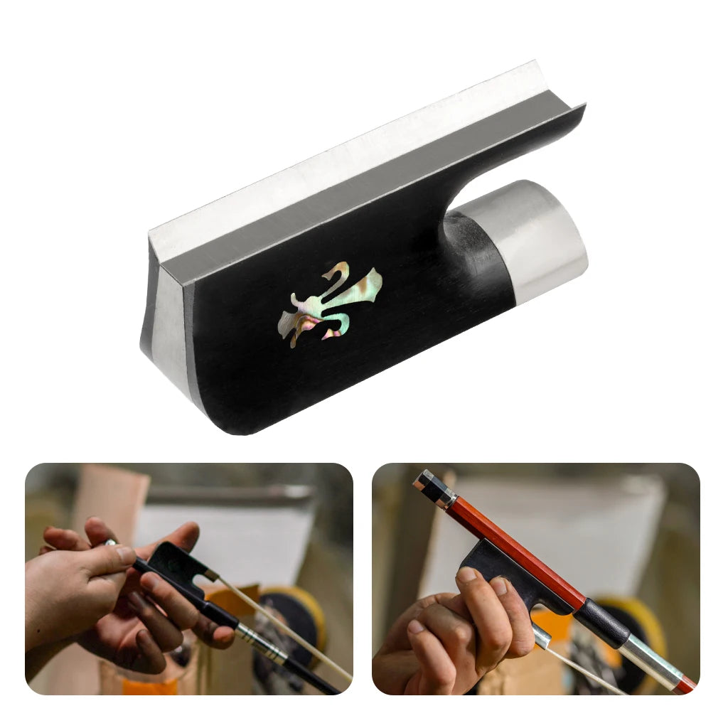NAOMI Cello Bow Ebony Frog W/Fleur-de-lis Inlay & Abalone Slide Sterling Silver Mounted Ferrule Cello Bow