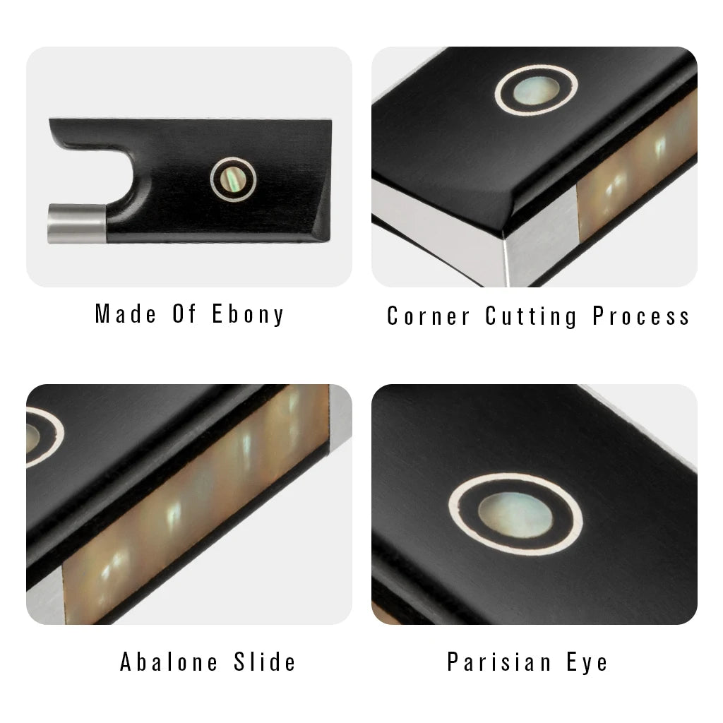 NAOMI Professional Ebony Frogs Special Corner Cutting Process 4/4 Violin Bow Frog