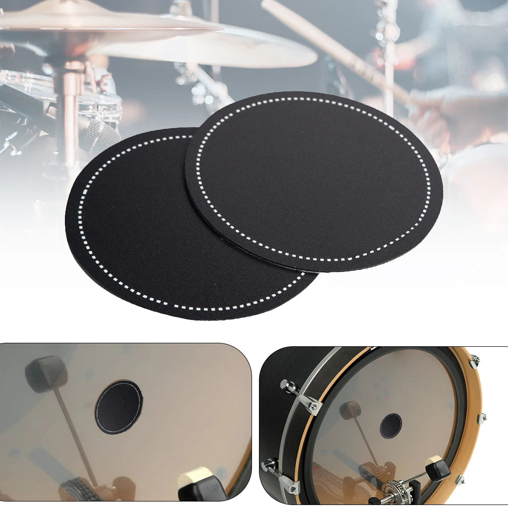 NAOMI Bass Drum Head Pad Impact Patch Drumhead Protector Percussion Instrument Parts Black Color 2pcs/Set