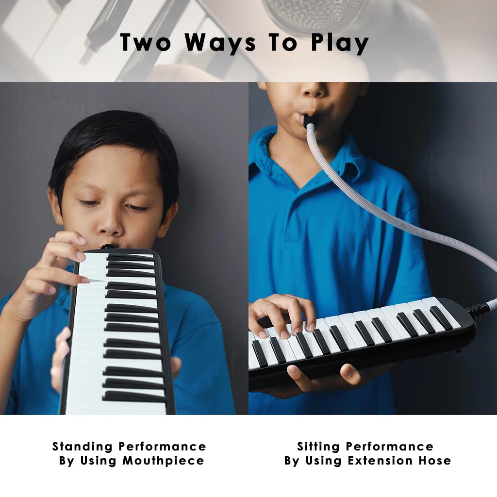 NAOMI 37 Keys Melodica Flexible Tube Mouth Organ Pianica Mouthpiece PVC Air Piano Keyboard Pianica With 2 Soft Long Tubes Case