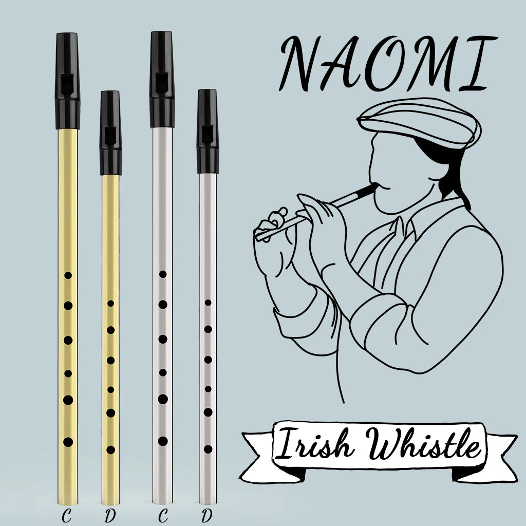 NAOMI  Brass Irish Whistle Flute C/D key Ireland Flute Tin Penny Whistle 6 Hole Musical Instrument