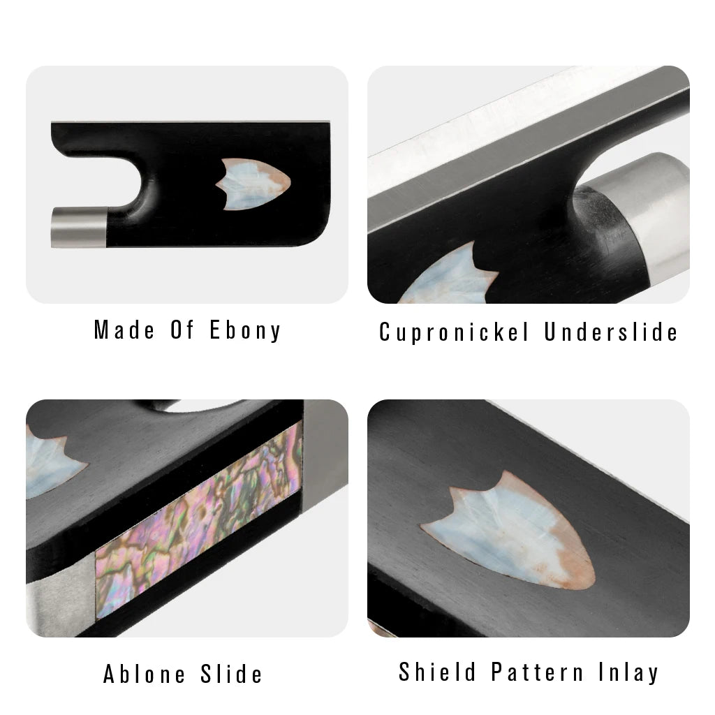 NAOMI Shield Pattern Inlay 4/4 Cello Bow Frog Ebony Bow Accessories