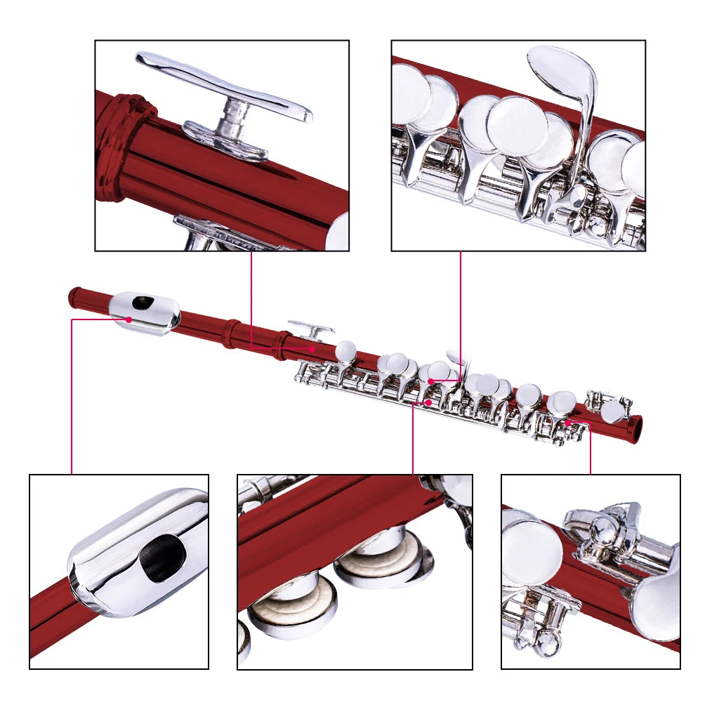 NAOMI Piccolo Kit With Case Nickle Plated Red C Key Cleaning Rod And Cloth  Gloves High Quality Sound SET