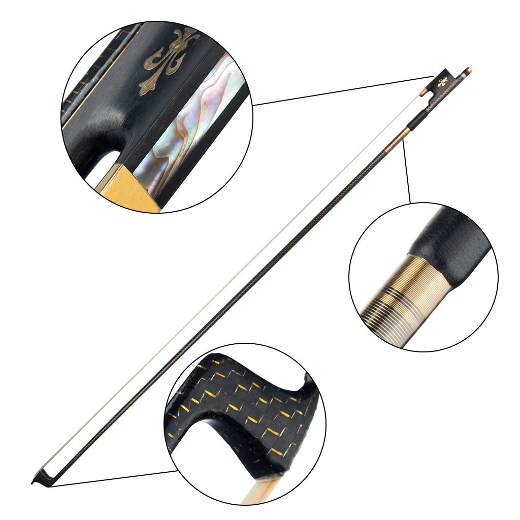 NAOMI Master Braided Carbon Fiber Bow 4/4 Violin Bow With Ebony Fleur-de-Lis Frog