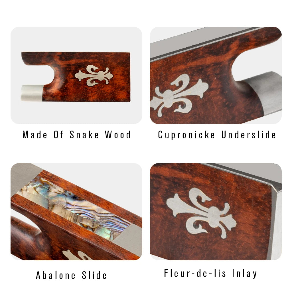 NAOMI Handmade High Polish 4/4 Size Violin Bow Snakewood Frog Premium Fleur De Lis Frog For Violin Bows Maker Luthier Supplies